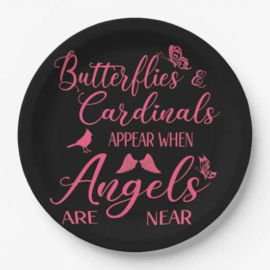 Butterflies en kardinalen verschijnen wanneer de e papieren bordje (Voorkant)