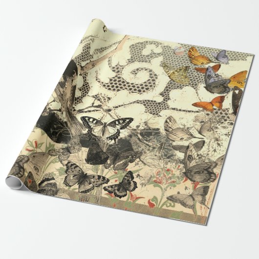 BUTTERFLIES EN LACE GIFT WRAPPING CADEAUPAPIER (Uitgerold)