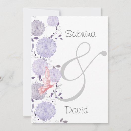 Butterflies en Lavender Chrysanthemum Wedding Kaart (Voorkant)