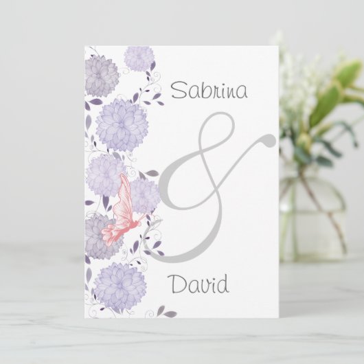 Butterflies en Lavender Chrysanthemum Wedding Kaart (Staand voorkant)