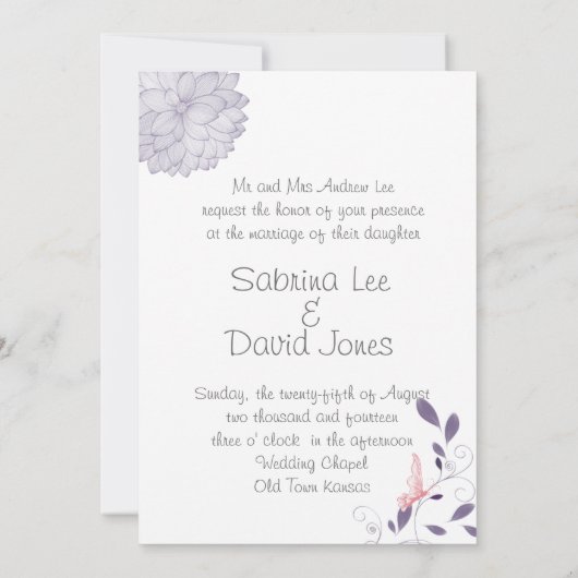 Butterflies en Lavender Chrysanthemum Wedding Kaart (Achterkant)
