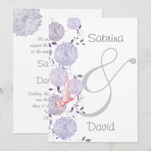 Butterflies en Lavender Chrysanthemum Wedding Kaart (Voorkant / Achterkant)