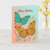 Butterflies en Leaders Friend Birthday Card Kaart (Gele Bloem)