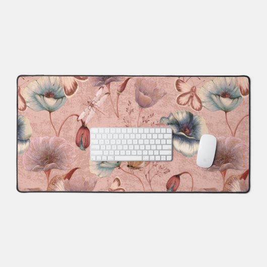 Butterflies en libellen op papavers bureaumat (Keyboard & Muis)