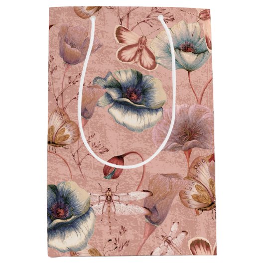 Butterflies en libellen op papavers medium cadeauzakje (Voorkant)