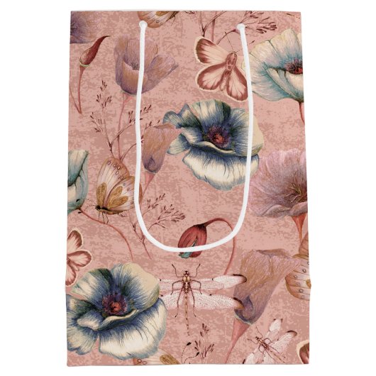 Butterflies en libellen op papavers medium cadeauzakje (Achterkant)