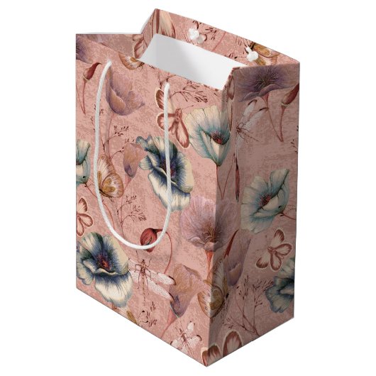 Butterflies en libellen op papavers medium cadeauzakje (Achterkant Gekanteld)