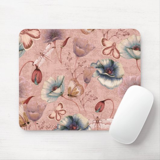 Butterflies en libellen op papavers muismat (Met muis)