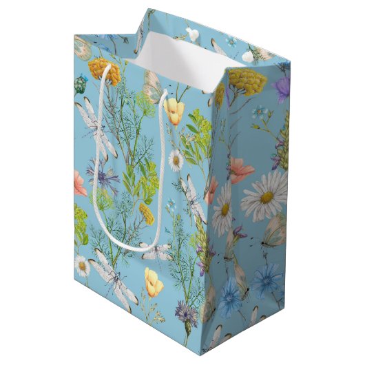 Butterflies en libellen op wilde bloemen medium cadeauzakje (Voorkant Gekanteld)