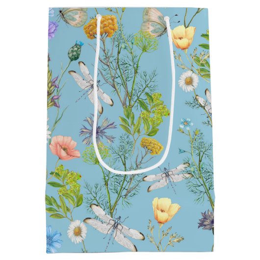 Butterflies en libellen op wilde bloemen medium cadeauzakje (Achterkant)