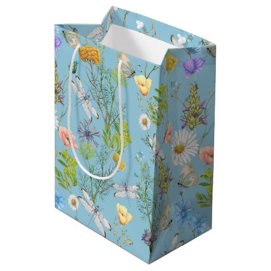 Butterflies en libellen op wilde bloemen medium cadeauzakje (Achterkant Gekanteld)