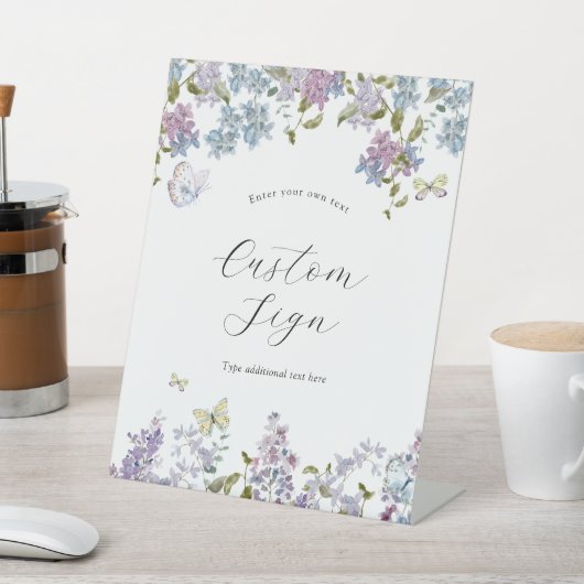 Butterflies en Lila Aangepast teksteken Reclamebord Met Voetstuk (Insitu)