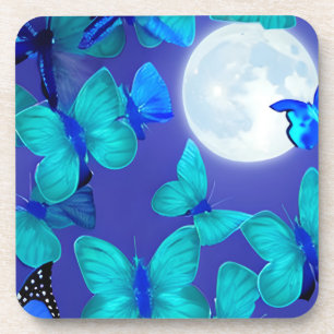 Butterflies en Moths in een Deep Blue Moonlit Sky Bier Onderzetter