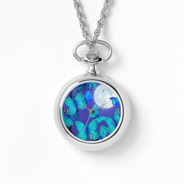 Butterflies en Moths in een Deep Blue Moonlit Sky Horloge (Voorkant)