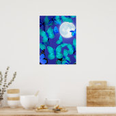 Butterflies en Moths in een Deep Blue Moonlit Sky Poster (Keuken)
