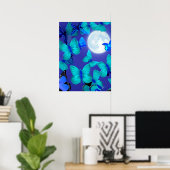 Butterflies en Moths in een Deep Blue Moonlit Sky Poster (Thuiskantoor)