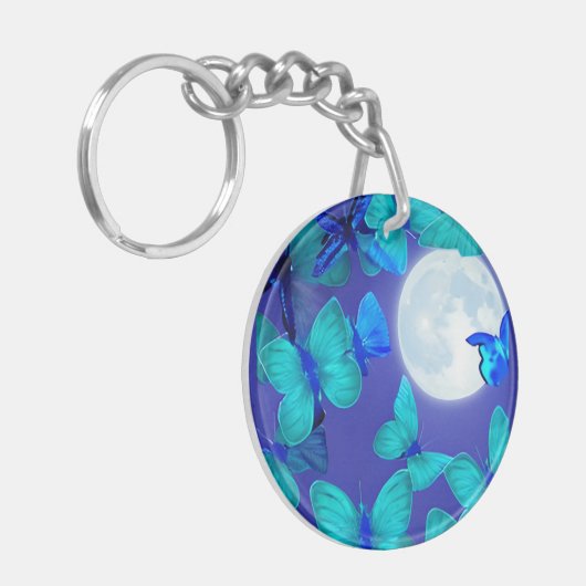 Butterflies en Moths in een Deep Blue Moonlit Sky Sleutelhanger (Voorkant Links)