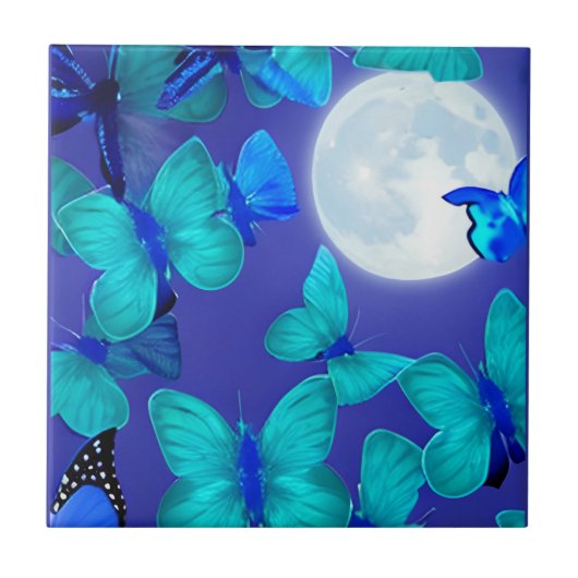 Butterflies en Moths in een Deep Blue Moonlit Sky Tegeltje (Voorkant)