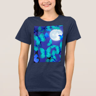 Butterflies en Moths in een Deep Blue Moonlit Sky Tri-Blend Shirt