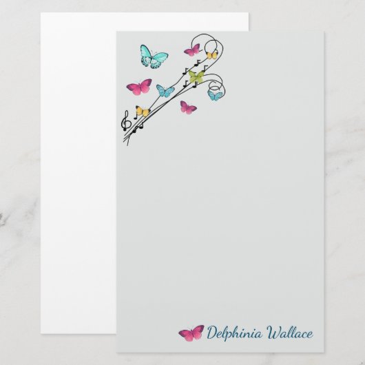 Butterflies en muziek briefpapier (Voorkant / Achterkant)