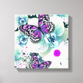 Butterflies en Orchids Canvas Afdruk