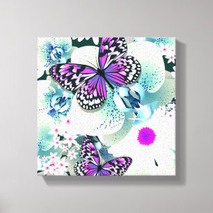 Butterflies en Orchids Canvas Afdruk