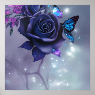 Butterflies en Paars Roos Poster