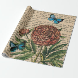 Butterflies en Papaver over de krant Cadeaupapier