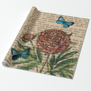 Butterflies en Papaver over de krant Cadeaupapier