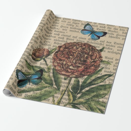 Butterflies en Papaver over de krant Cadeaupapier (Uitgerold)