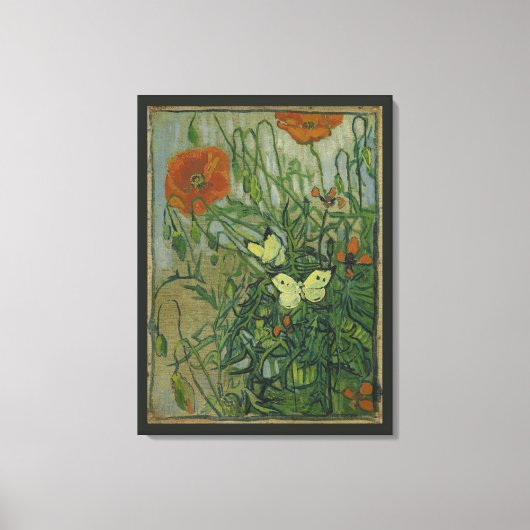 Butterflies en papavers van Vincent van Gogh Canvas Afdruk (Voorkant)