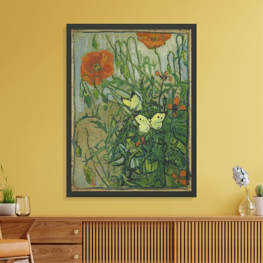 Butterflies en papavers van Vincent van Gogh Canvas Afdruk (Insitu (Woonkamer))