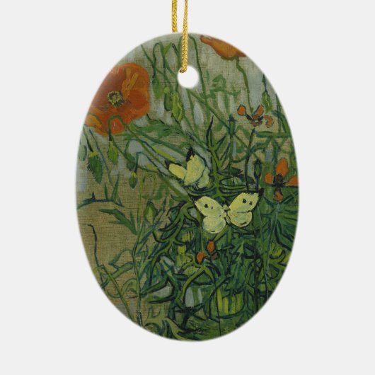 Butterflies en papavers van Vincent van Gogh Keramisch Ornament (Achterkant)