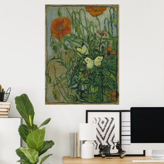 Butterflies en papavers van Vincent Van Gogh Poster (Thuiskantoor)