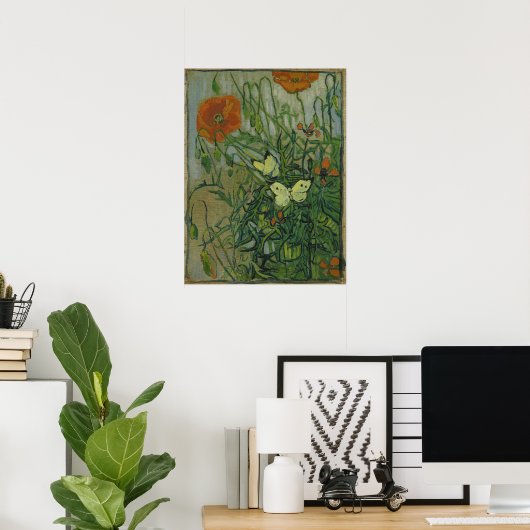 Butterflies en papavers van Vincent van Gogh Poster (Thuiskantoor)
