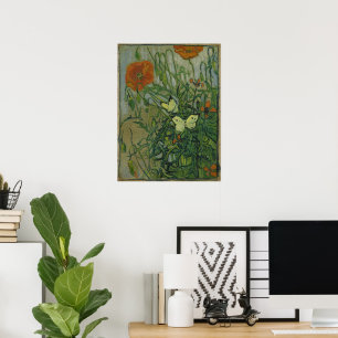 Butterflies en papavers van Vincent van Gogh Poster