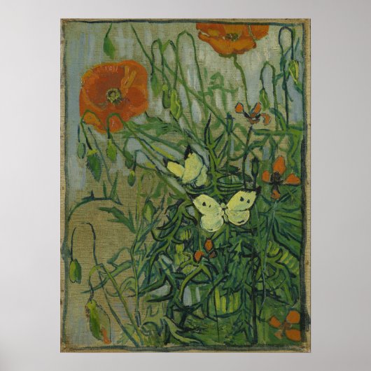 Butterflies en papavers van Vincent van Gogh Poster (Voorkant)