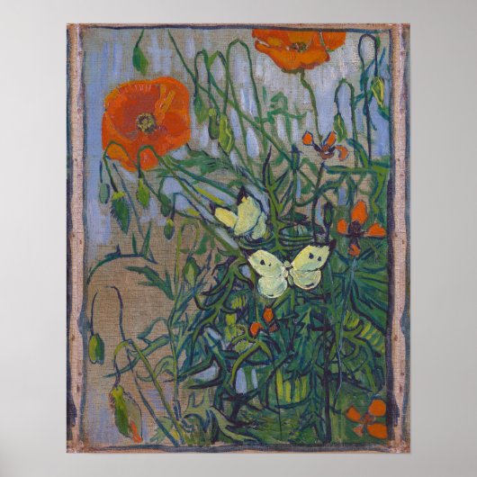 Butterflies en papavers van Vincent van Gogh Poster (Voorkant)