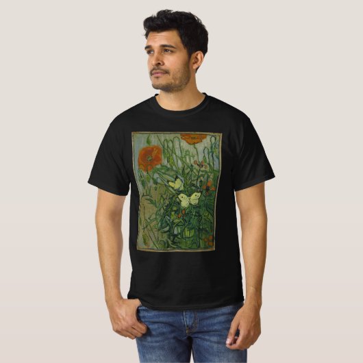 Butterflies en papavers van Vincent van Gogh T-shirt (Voorkant volledig)