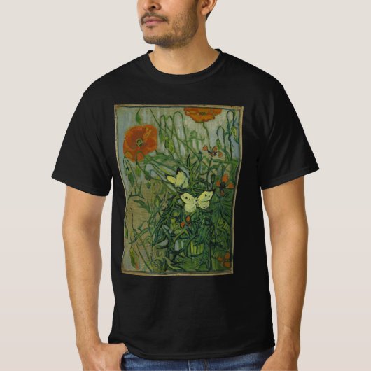 Butterflies en papavers van Vincent van Gogh T-shirt (Voorkant)