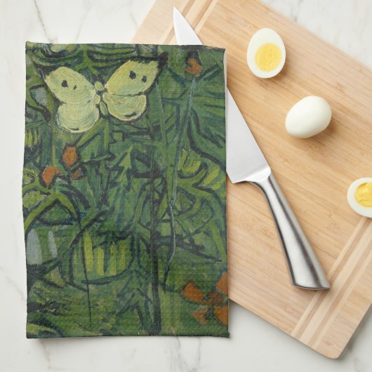 Butterflies en papavers van Vincent van Gogh Theedoek (Quarter Fold)