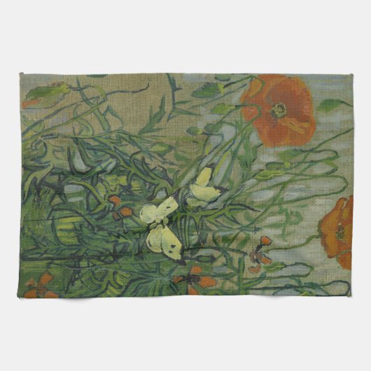 Butterflies en papavers van Vincent van Gogh Theedoek (Horizontaal)