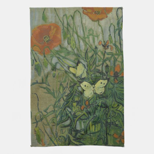 Butterflies en papavers van Vincent van Gogh Theedoek (Verticaal)