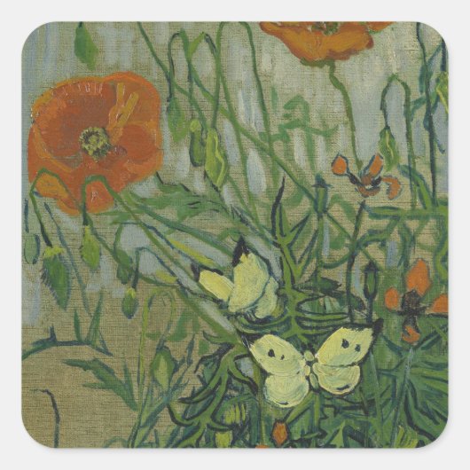 Butterflies en papavers van Vincent van Gogh Vierkante Sticker (Voorkant)