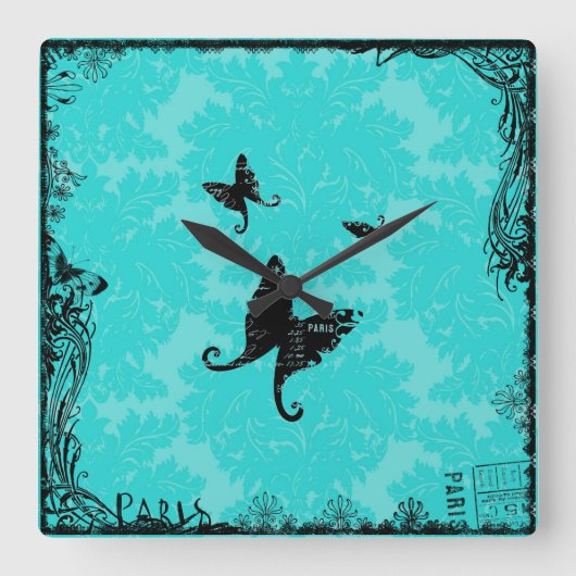 Butterflies en Paris Wall Clock Vierkante Klok (Voorkant)