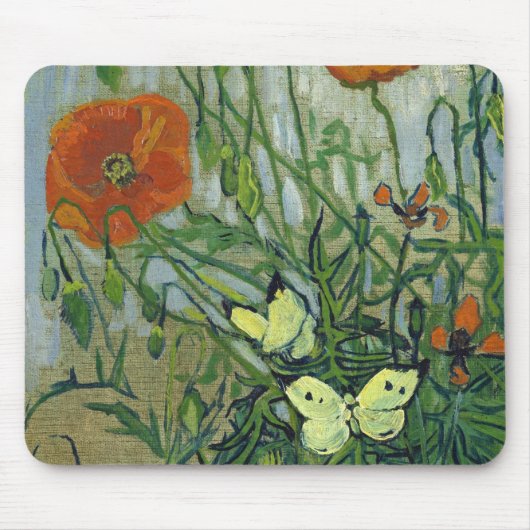 Butterflies en Poppies Vincent van Gogh Muismat (Voorkant)