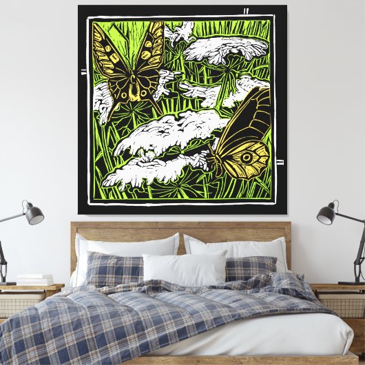 Butterflies en Queen Anne's Lace Canvas Afdruk (Insitu (Slaapkamer))