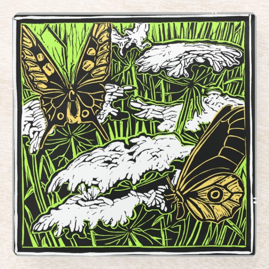 Butterflies en Queen Anne's Lace Glazen Onderzetter (Voorkant)