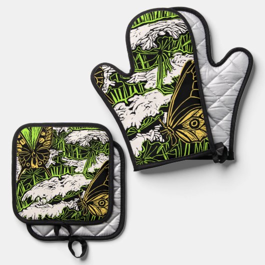 Butterflies en Queen Anne's Lace Ovenwant & Pannenlap Set (Voorkant / Achterkant)