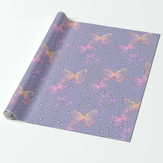 Butterflies en Raindrops Cadeaupapier (Uitgerold)